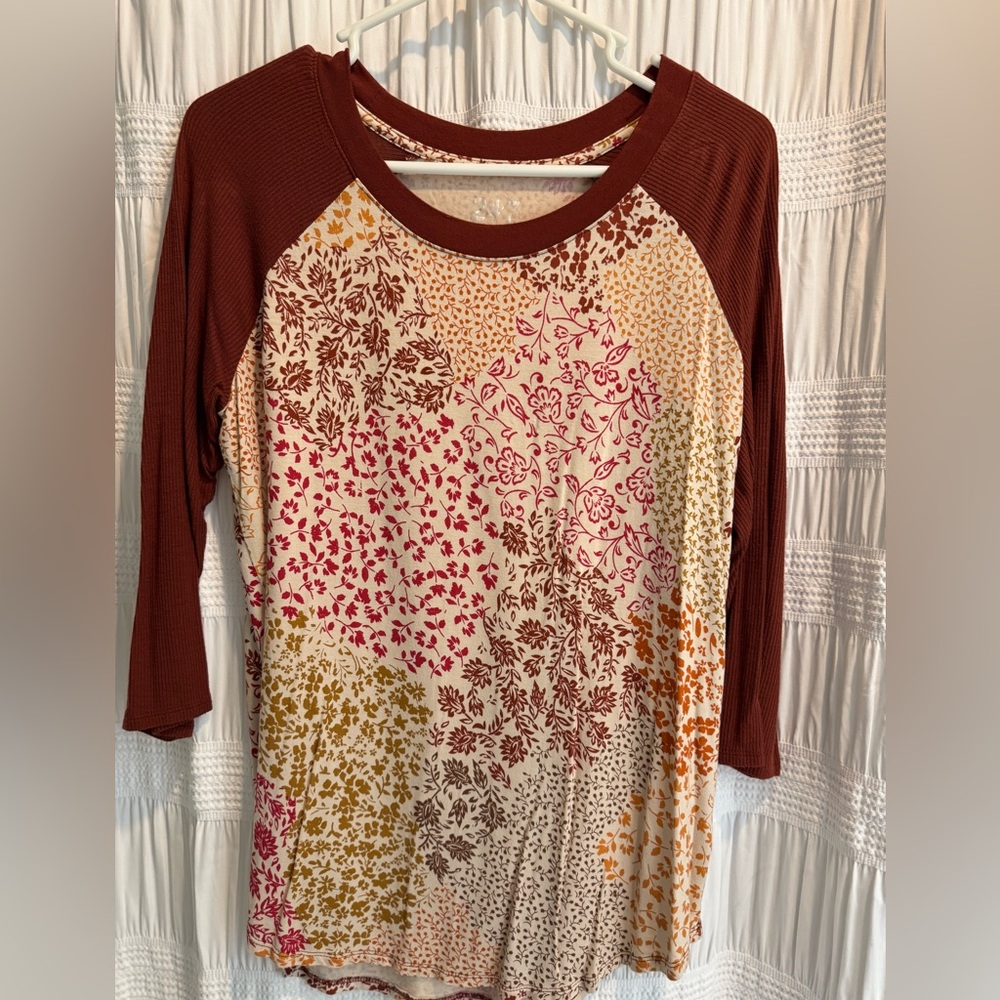 Maurices Multicolor Patchwork Long Sleeve Tee